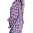 thumbnail image 3 of Womens Button Down Flannel Shirts Long Sleeve Plaid Shackets Business Casual Blouse Top Purple XL, 3 of 7