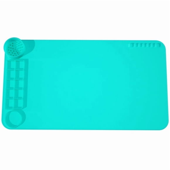 Sokhug Silicone Art Painting Mat with Cup Holder, Large 20x11in Spill-Proof Work Surface, Washable & Reusable Craft Mat for Painting, Drawing, and Projects Mint Green