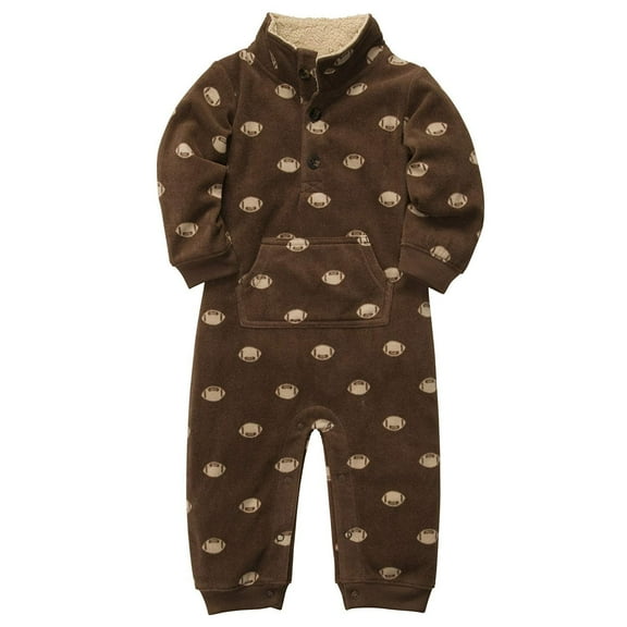 Carter's Boys Football Microfleece 1 Pc Coveralls Jumpsuit Brown 24 months