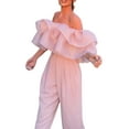 thumbnail image 3 of KOMOO Women Wide Leg Jumpsuit Off Shoulder Sleeveless Backless Ruffled Long Romper Chiffon Jumpsuits, 3 of 5