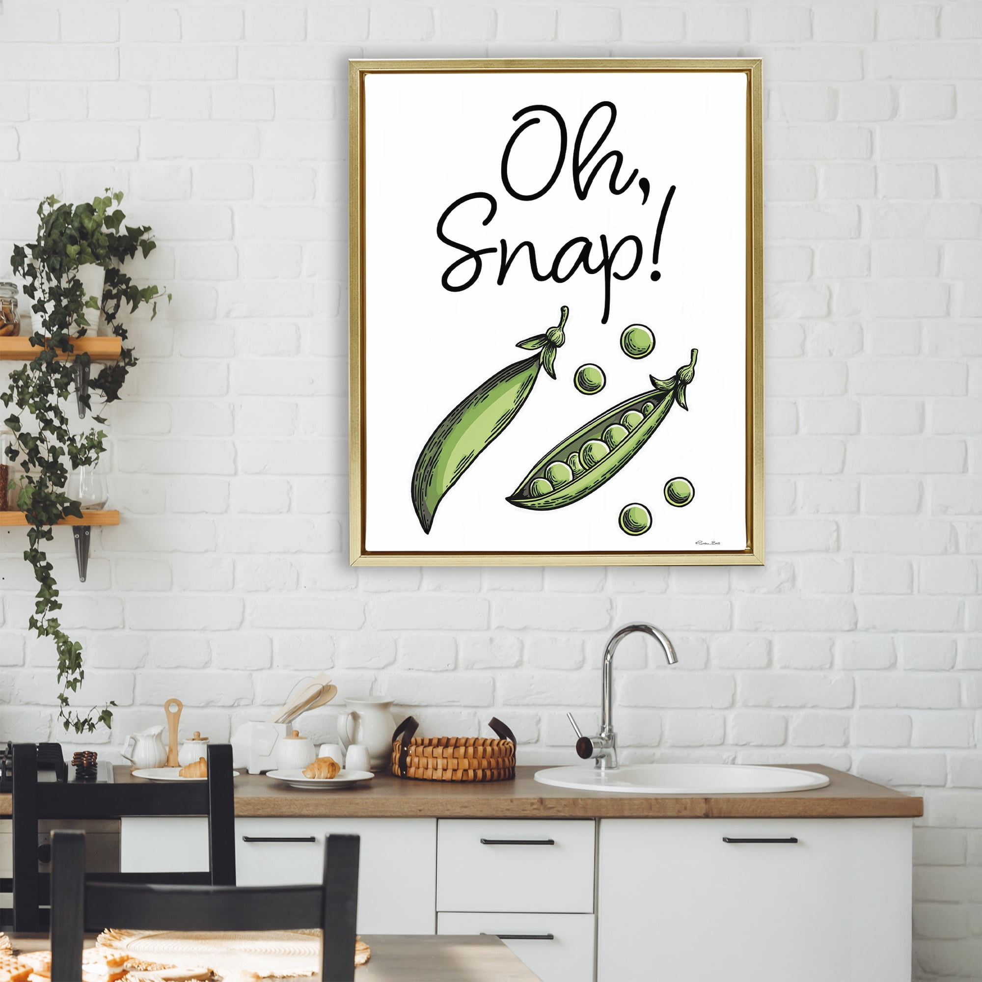 Stupell Industries Oh Snap Peas Gold Framed Floater Canvas Wall Art, design by Susan Ball