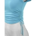 thumbnail image 4 of FashionMille Women's Ruched Side Shierred String Trim Short Sleeve Soft Crop Top - Made in USA, 4 of 5