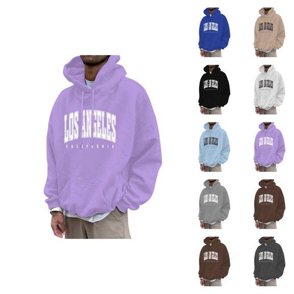 Men Women Los Angeles Letter Print Hoodie Sweatshirt Long Sleeve Crewneck Drawstring Unisex Casual Pullover