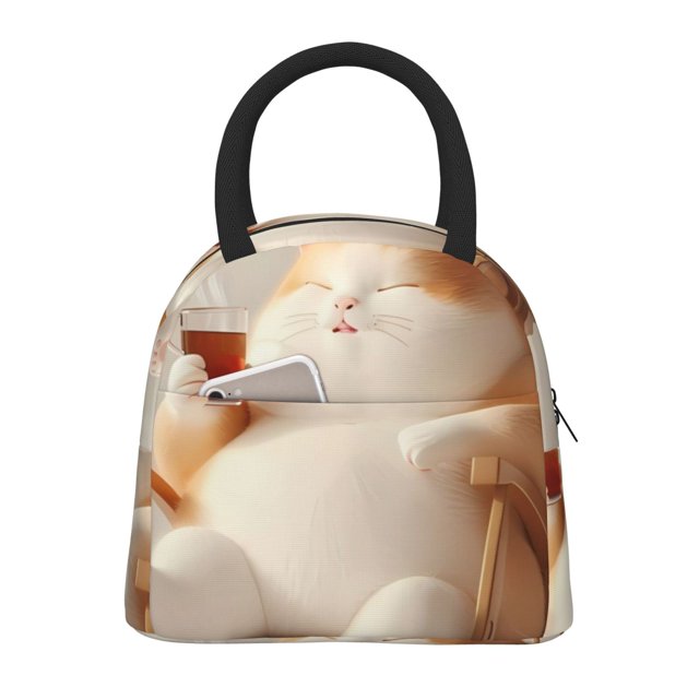 Vsdgher Sac à Lunch Isolé avec Imprimé Thé Chat Relaxant Sac Bento Simple Sac à Lunch, Adapté pour Pique-Niques, École, Travail