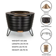 TIKI Patio Smokeless Fire Pit – 25 Stainless Steel Wood Burning Fire Pit for Yard, Patio & Camping with Weather-Resistant Cover, Ash Pan & Wood Pack