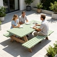 thumbnail image 6 of BUDAO00 Picnic Table Cover with Bench Covers, Washable Tablecloth for 6 Foot Rectangle Tables – 72"x30" Waterproof Elastic Fitted Checkered Camping Tablecloth for Outdoor Use (Green), 6 of 6