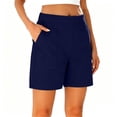thumbnail image 3 of Women's Casual Twill Solid Color Shorts With Side Pockets, Pull On Elastic Waist, Soft Stretch Comfortable Material, Mid Rise Regular Fit Shorts, For Daily Wear, Shopping,, 3 of 9