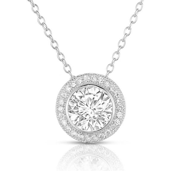Halo Pendant Necklace Fine 925 Sterling Silver Sparkling Cubic Zirconia CZ for Woman, 18"