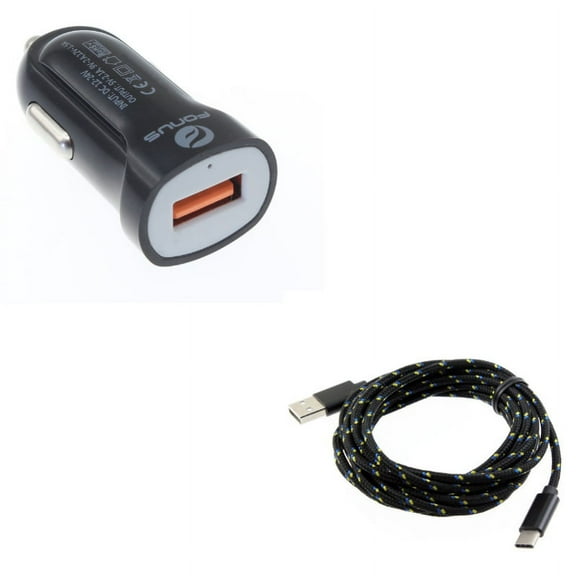 Type-C 10ft USB Cable w 18W Car Charger for OnePlus 9, Nord N200 5G/N100/N10 5G, Pro Phone - Charger Cord Power Wire, Fast USB Port Power Adapter V4V for OnePlus 9, Nord N200 5G/N100/N10 5G, Pro