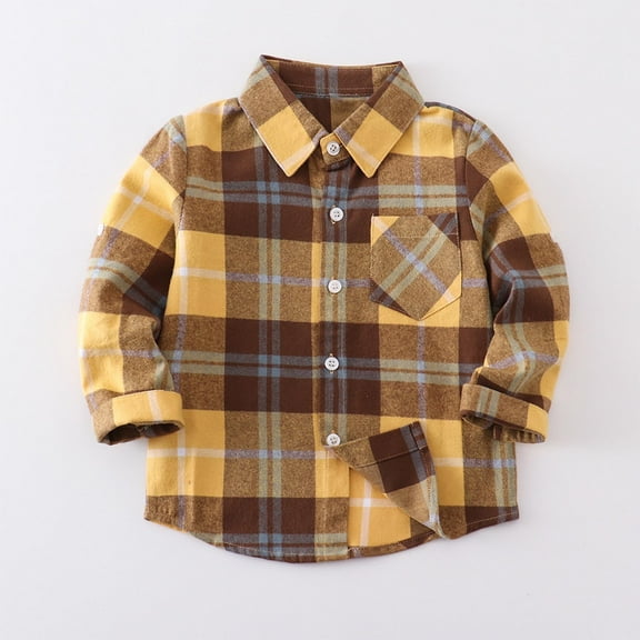 Hicidod Long Sleeve Shirts for Girls Lapel Button Down Plaid Flannel Shirt Jackets Fall Casual Toddler Boys Clothes