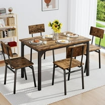 UHOMEPRO Dining Table Set for 4, Farmhouse Wood Kitchen Table Set with Rectangle Table and 4 Wood Chairs, 5 Piece Dining Room Table Set for Dining Room, Kitchen and Apartment, Brown
