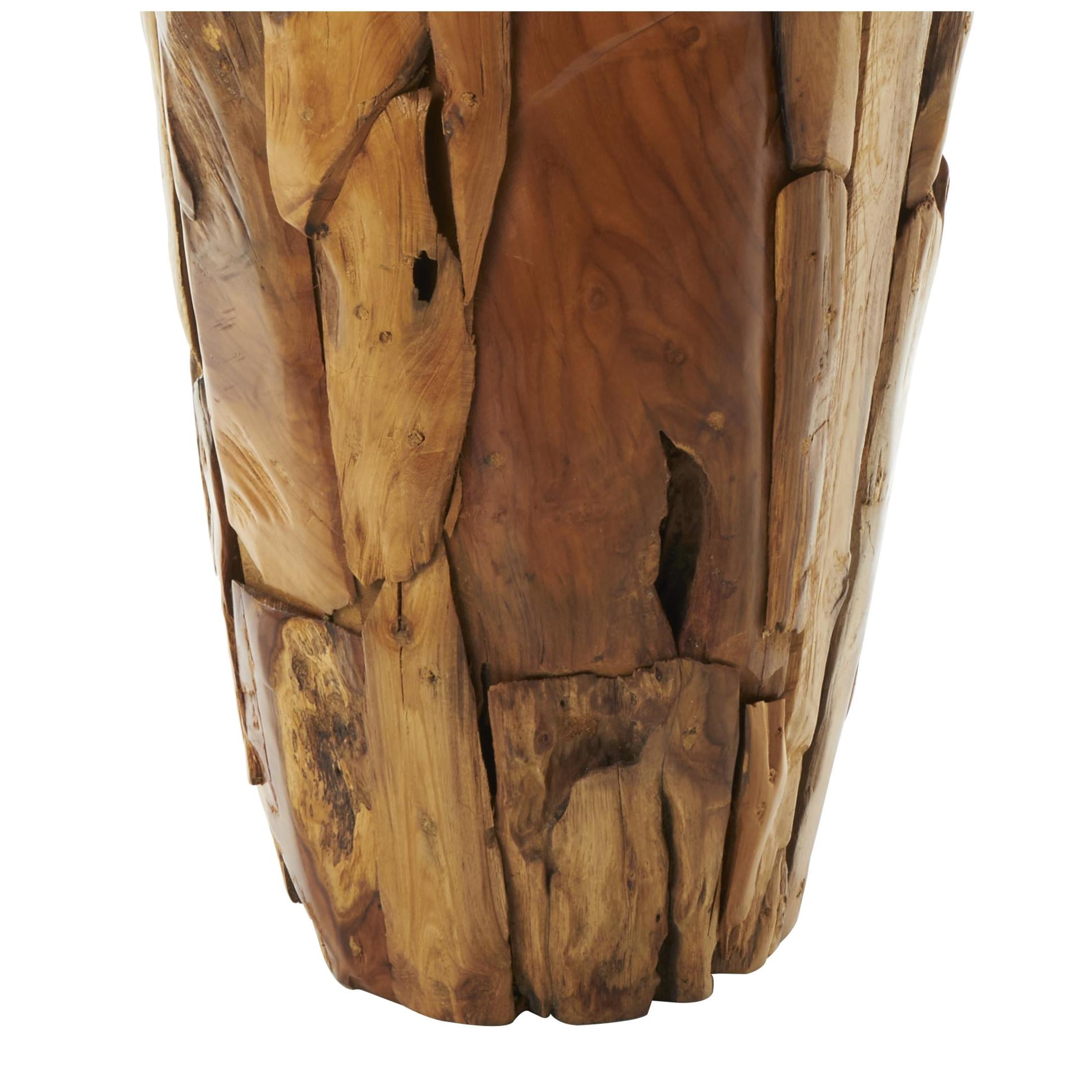 DecMode 32" Handmade Tall Floor Brown Teak Wood Vase with Mosaic Live Edge Pieces