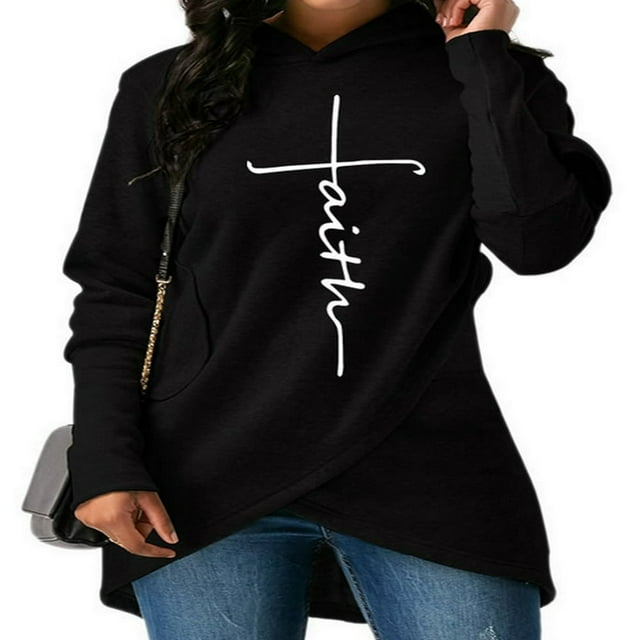 Sweat-shirt à Capuche pour Femmes Pull à Manches Longues Imprimé Foi