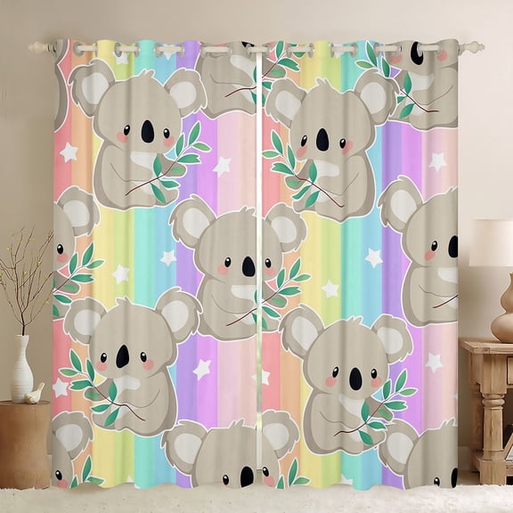 Homewish Preppy Child Cartoon Koala Black Out Curtains,Kawaii Gradient Rainbow Curtains Pack of 2 (42x63 Each),Cute Stars Animal Bedroom Curtains,Microfiber Bedroom Decor