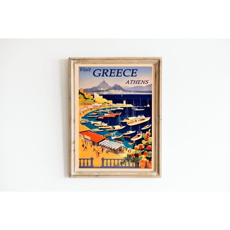 Athens Greece Vintage Travel Poster: Castella Bay PrintDownload, Poster Only