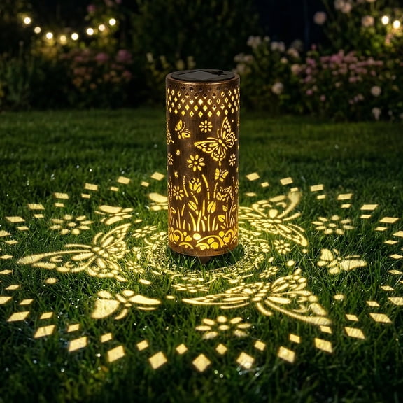 Fohil Butterfly Outdoor Waterproof Solar Pathway Lights Vintage Metal Decor Dusk till Dawn LED Warm Light