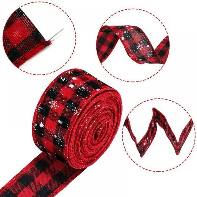 Red and Black Buffalo Plaid Ribbon Wired Edge Gingham Ribbon for