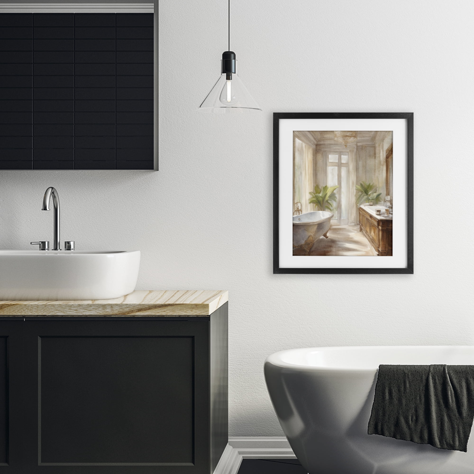 Stupell Industries Serenity Bath Bathroom Painting Black Framed Print Under Glass design by Kim Allen, 21 x 17