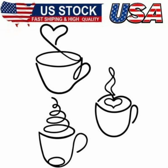 3Pcs Coffee Cup Metal Wall Art Wire Coffee Cat Sign Wire Wall Decor For Kitchen