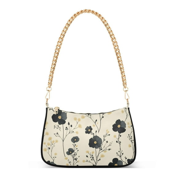 FORMRS Womens Shoulder Bag with Chain Strap Clutch Purse Cute Tote Handbag, Small Black Flowers