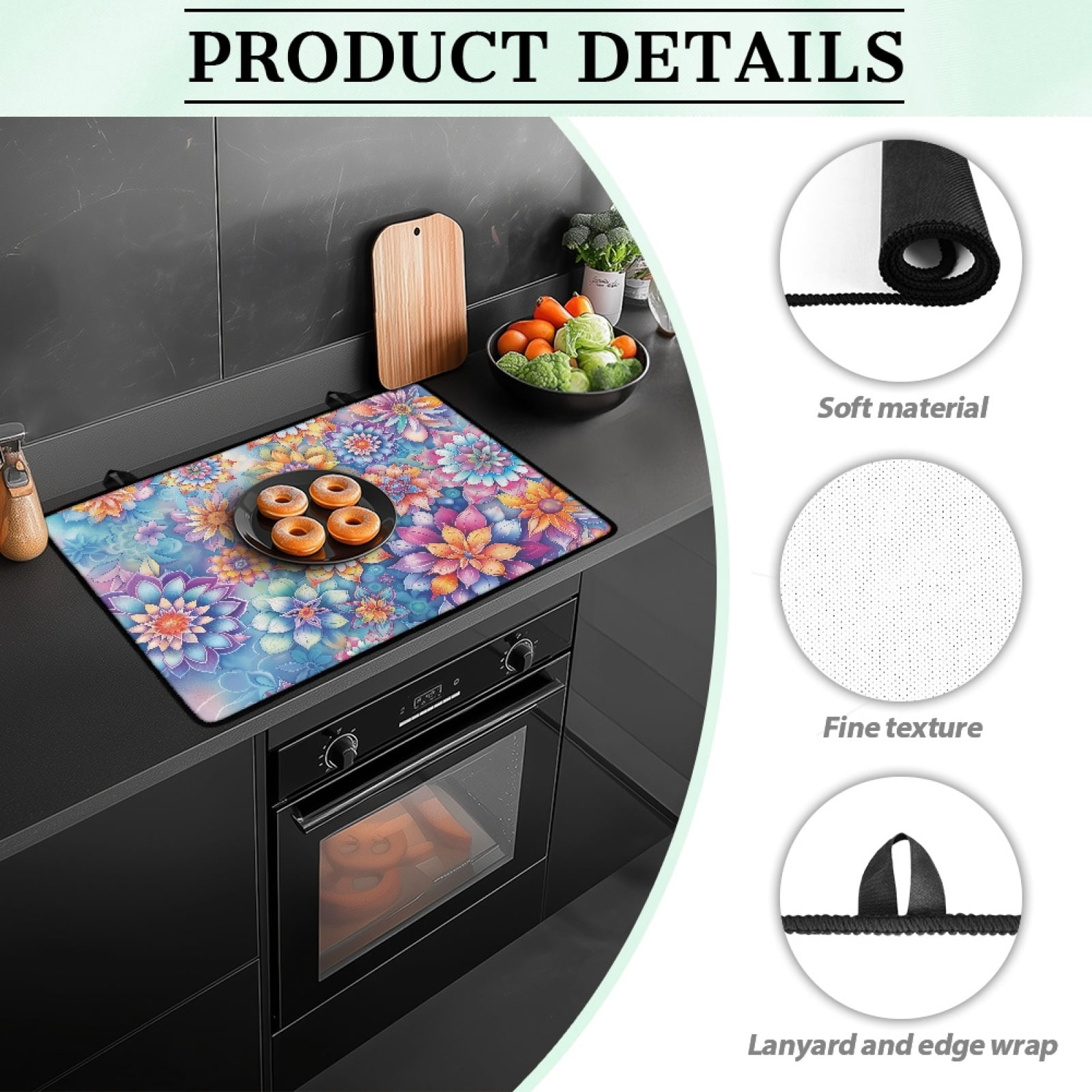 Renewold Stove Cover for Electric Glass Top Stove, Induction Electric Stove Top Protector Oil-proof Heat Resistant Washer Dryer Top Cover, 29'' x 21'', Bohemian Flower Blue