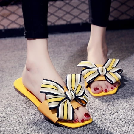 

EQWLJWE Women Beach Breathable Bowknot Sandals Home Slipper Flip-Flops Flat Shoes Women s Slippers Holiday Clearance