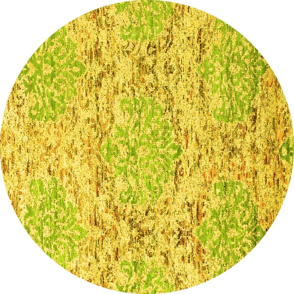 Ahgly Company Machine Washable Indoor Round Abstract Yellow Contemporary Area Rugs, 7' Round