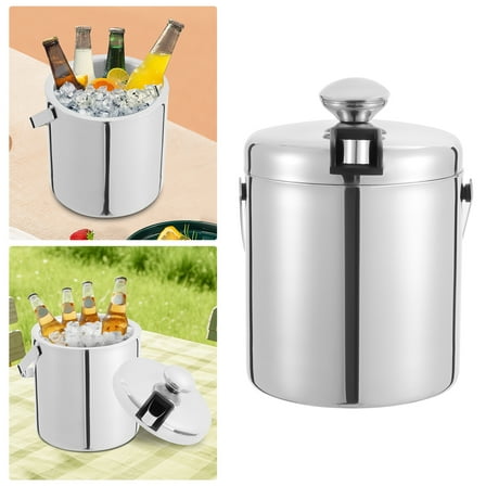 4.91gal Ice Bucket with Ice Tong and Lid, 304 Double-layer Stainless Steel, Removable Strainer