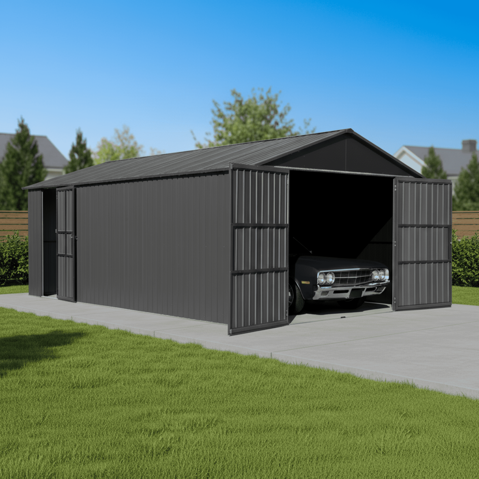 DuraYu 12x15 ft Steel Garden Storage Shed with Double Doors, Lockable, Dark Grey