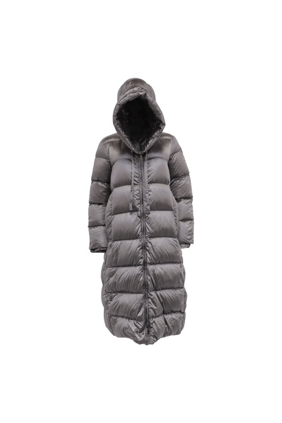 Pre-Owned Max Mara Hooded Down Coat in Grey Polyamide