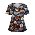 thumbnail image 2 of Women's Valentine's Day Scrubs Top Stretchy Vneck Short Sleeve Cute Heart Printed Shirts Valentine's Day Split Hem Caregiver T Shirts, 2 of 4