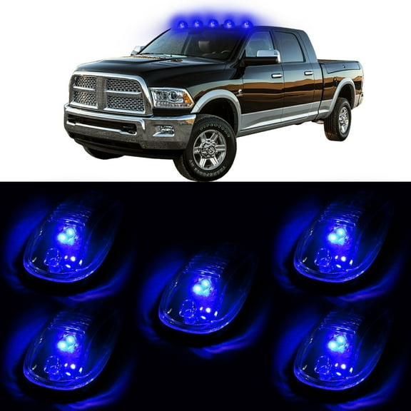 SCITOO Fit for 2003-2018 Dodge Ram 2500 3500 5x Smoke Cab Lights Covers Cab Roof Running Top Clearance Marker Assembly with 5x Blue LED Light Bulbs