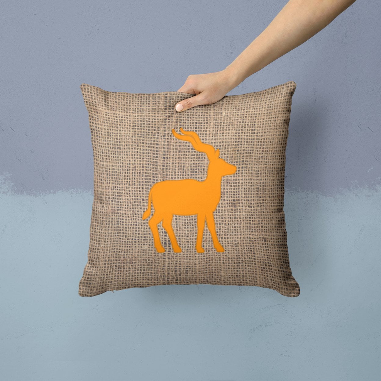 Carolines Treasures BB1121-BL-OR-PW1414 Deer Burlap and Orange   Canvas Fabric Decorative Pillow BB1121 14Hx14W
