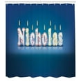 thumbnail image 3 of Nicholas Shower Curtain, Surprise Party for the Birthday Boy Child`s Name with Burning Candles, Fabric Bathroom Set with Hooks, 69W X 70L Inches, Blue and Multicolor, by Ambesonne, 3 of 3