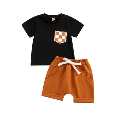 

Bagilaanoe 2pcs Toddler Baby Boy Short Pants Set Short Sleeve Chessboard Print T Shirt Tops + Shorts 6M 12M 18M 24M 3T Kids Casual Summer Outfits