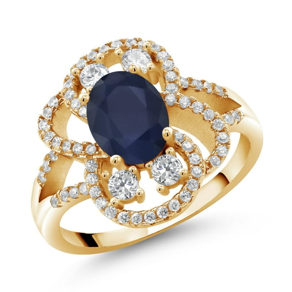 Gem Stone King 3.02 Ct Oval Blue Sapphire 18K Yellow Gold Plated Silver Ring (Size 6)