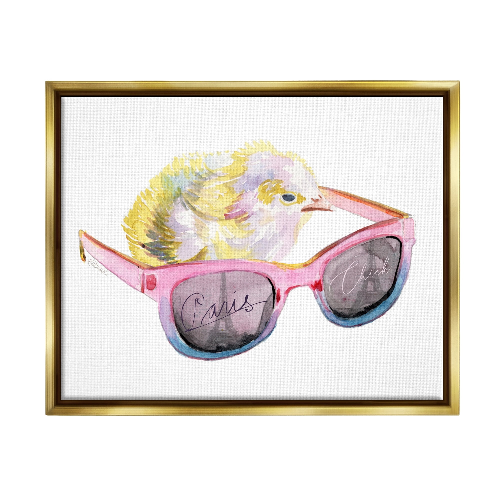 Stupell Industries Paris Chick Glam Pink Sunglasses Fashion Animal Painting Metallic Gold Floating Framed Canvas Print Wall Art, Design by Jennifer Redstreake