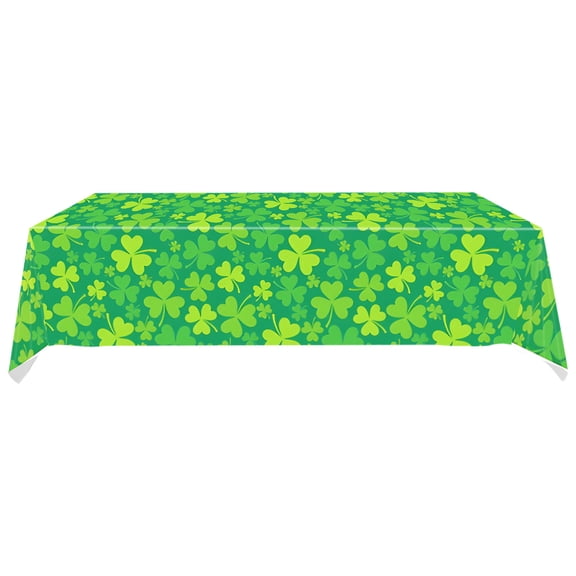 Vwrxbz St. Patrick’s Day Tablecloth Waterproof Plastic Shamrock Clover Table Cover for Holiday Party Dinner Decorations for Home, Office, Indoor Outdoor Use, Fits 8ft Tables