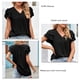 thumbnail image 5 of Blusa de manga con volantes Cuello en V Color puro Ajuste holgado Casual Mujer Top de manga corta para verano Negro XXL, 5 of 6