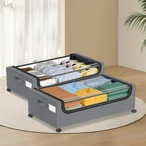 Under Bed Storage with Wheels, 2-Pack Under the Bed Storage Containers with Clear Lids & Label, Underbed Storage Bins, XXL 100L 10.6 inchesRolling Metal Drawer for Clothes, Shoes, Toys, Books - Gray