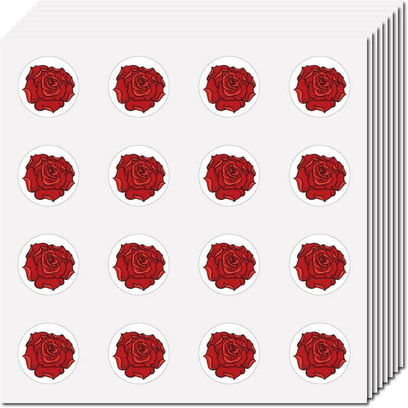 128Pcs Red Roses Flower Stickers Helmet Sticker Decals Self-Adhesive Waterproof Sticker Round Dot Cartoon Decal Bulk Stickers