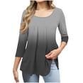 thumbnail image 2 of Jsaierl Tops for Women 3/4 Sleeve Summer Crew Neck Shirts Boho Gradient Petite Pleated Blouses Going Out Cotton T-shirts Top S-2XL, 2 of 7