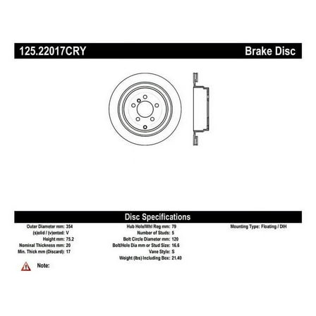 Centric Parts Disc Brake Rotor P/N:125.22017 Fits select: 2006-2009 LAND ROVER RANGE ROVER, 2011-2012 LAND ROVER RANGE ROVER HSE LUXURY