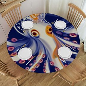 Summer Ocean Elastic Edged Outdoor Round Tablecloth Cool Navy Yellow Fitted Table Cover