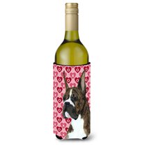 Boxer Hearts Love and Valentines Day Portrait Wine Bottle Hugger