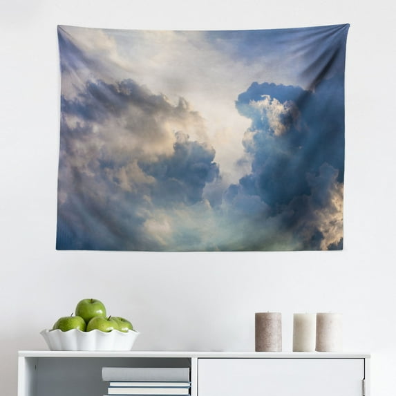 Clouds Tapestry, Pattern of Various Vivid Clouds Watercolor Illustration Fluffy Softness Purity Print, Fabric Wall Hanging Decor for Bedroom Living Room Dorm, 2 Sizes, Blue White, by Ambesonne