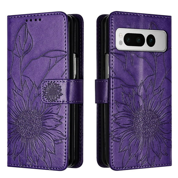 Sunflower Engraved Wallet Style Flip Case For Google Pixel Fold Multi-functionality Elegance Full Protection Cover