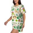 thumbnail image 2 of Kdxio Alpaca and Cactus Print Pajamas Sets for Women Short-Sleeved Pjs with Lounge Shorts Two Piece Sleepwear S-4XL, 2 of 8