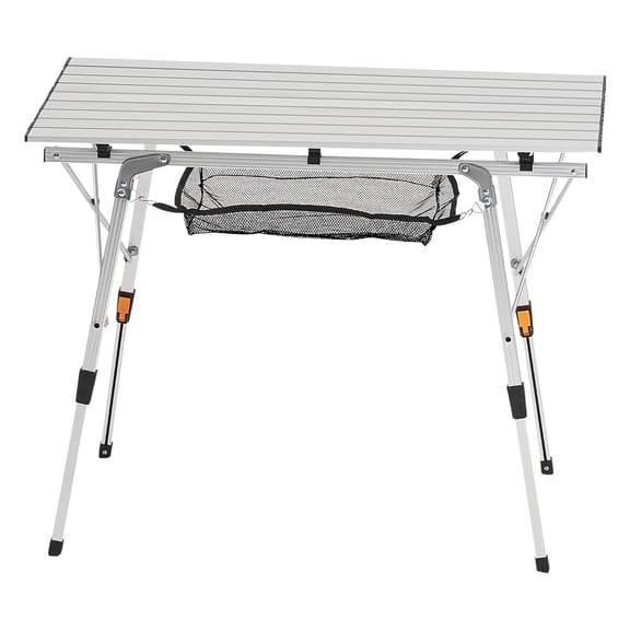 Folding Portable Camping Table, Aluminum Outdoor Picnic Table with Roll-Up Top and Mesh Layer for Easy Carry and Storage
