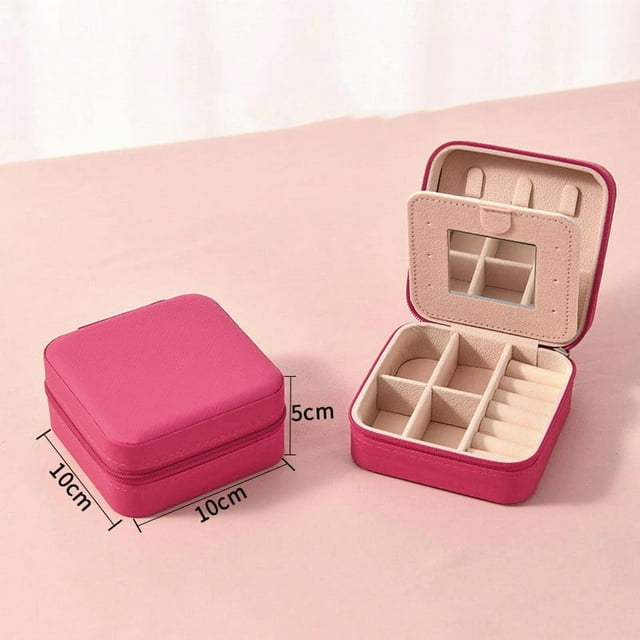 cpengpj Velvet Jewelry Box with Mirror, Compact Travel Organizer with Multiple Compartments for Rings Earrings Necklaces, Portable Gift for Women in 5 Colors